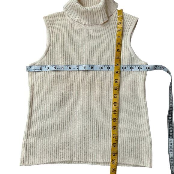 St John Sleeveless Sweater Medium Ivory Ribbed Knit Turtleneck Tank Wool… - Picture 3 of 7